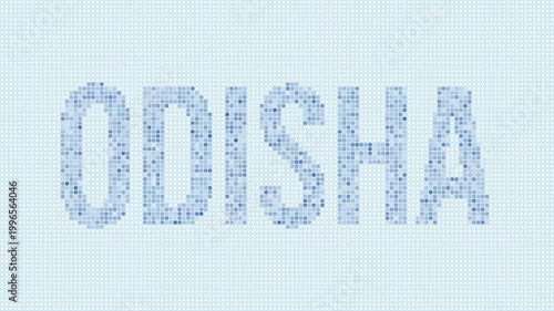 Odisha, India dotted map animation. Digital style shape of the state. Odisha, India shape and title dots appear with bulb flickering effect. Intro, outro, logo, title video.