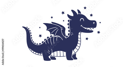 Cartoon Dragon Illustration with Stars and Magic.