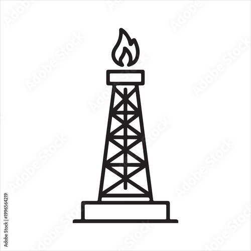 Simple line art icon of an oil rig flare stack burning natural gas