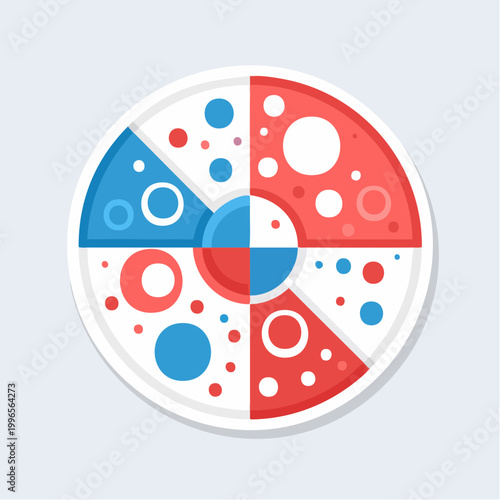 Abstract Circular Design with Red and Blue Segments and Dots