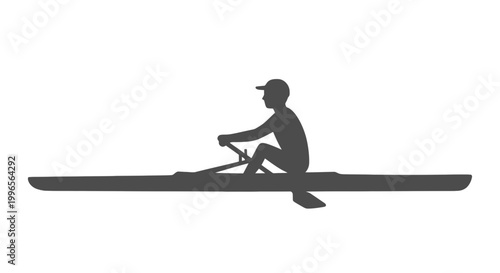 Man Rowing Solo in Silhouette.