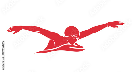 Red Scuba Diver Silhouette Graphic Illustration.