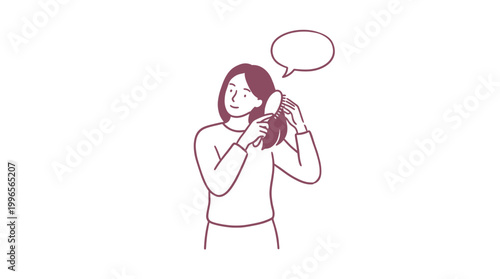 Young Beautiful Woman Brushing Her Long Hair With A Plastic Brush For Personal Daily Hygiene And Grooming Routine At Modern Home