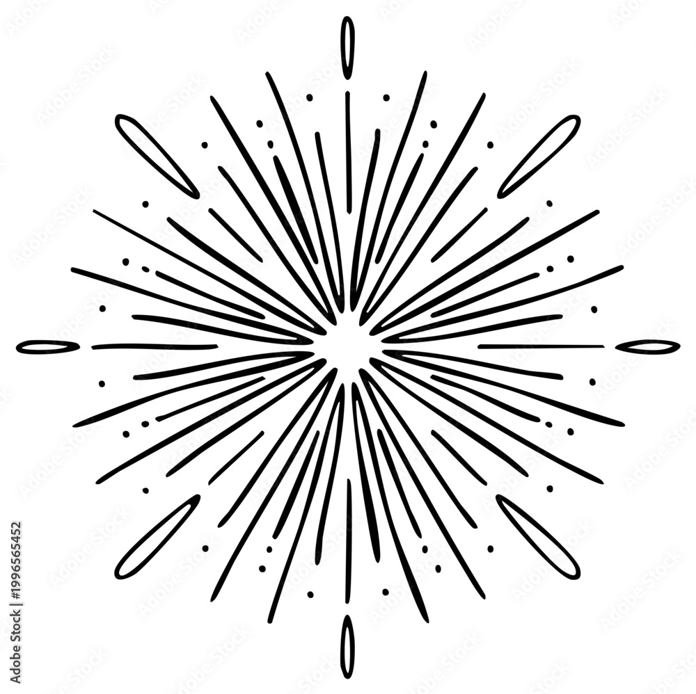 Obraz premium Sunburst burst starburst design element, vintage style. Radial lines, doodle, hand drawn.