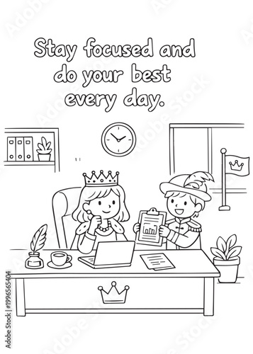 coloring book office fairy working together stay focused and do your best