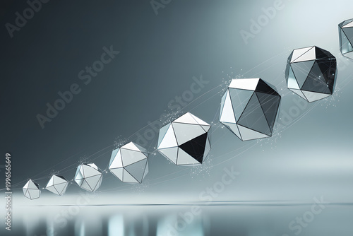 Geometric Progression: An abstract representation of geometric progression, featuring interconnected 3D polygon, floating in a clean, modern aesthetic setting.
