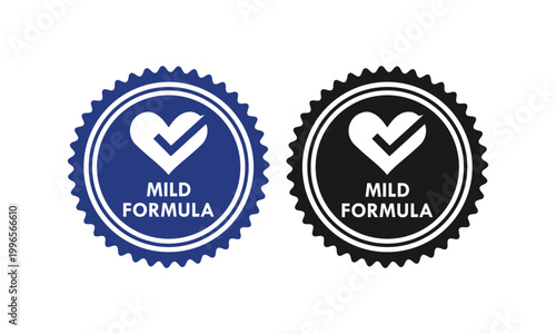 Mild formula badge logo with heart and check mark symbols, suitable for organic products, skincare, baby care, or eco-friendly packaging