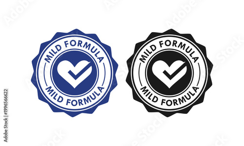 Mild formula badge logo with heart and check mark symbols, suitable for organic products, skincare, baby care, or eco-friendly packaging