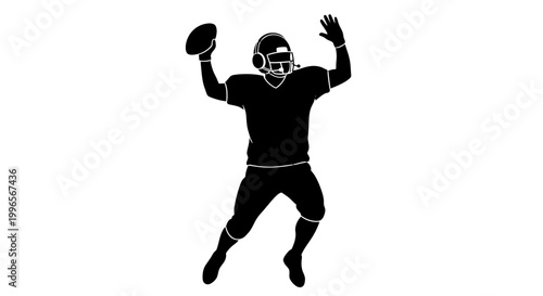 American Football Player Catching Ball Silhouette.