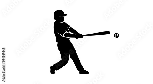 Baseball Player Hitting Ball with Bat.