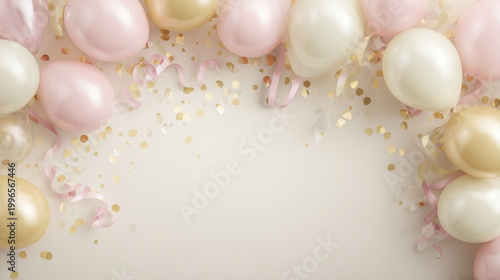 Blush gold and white balloon top border for birthday design