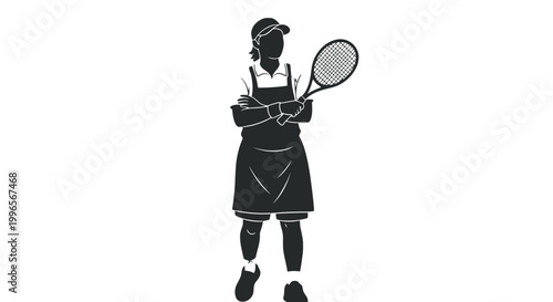 Female Tennis Player Holding Racket Silhouette.
