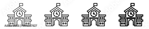School Clock Building  Icon Set Different Style Collection