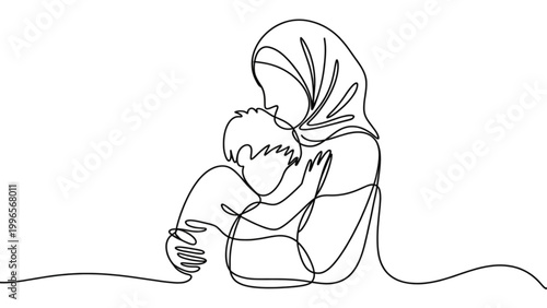 Mother comforting child with head resting on her shoulder Vector