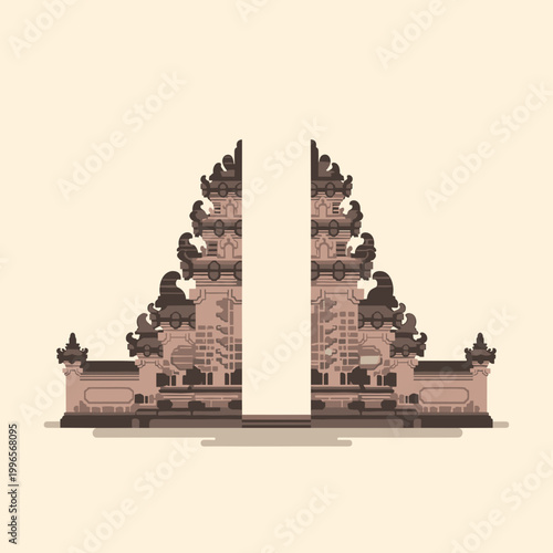 Minimalist Balinese Candi Bentar Gate Illustration