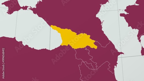 Georgia map. Animated zoom into the country on the Globe in Pale Mint Dark Pink color palette. Country logo animation with round text and airplanes. Map with meridians, parallels. Beautiful video.