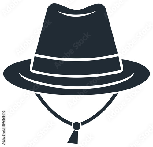 Dark Pith Helmet with Chin Strap Icon, Sun Protection Headwear for Outdoor Adventures