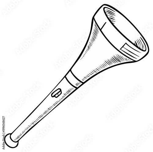 Hand drawn illustration of a vuvuzela horn a long conical wind instrument