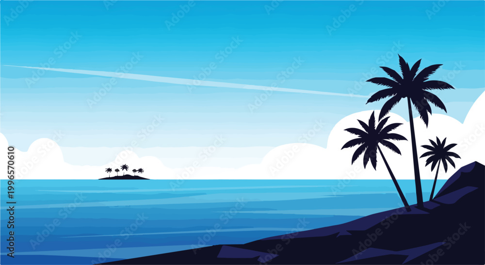 Obraz premium A serene tropical ocean scene with palm trees