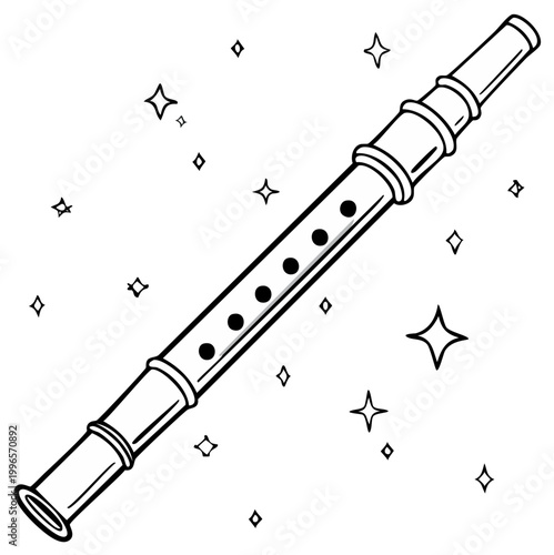 Simple black outline drawing of a Recorder with twinkle lights