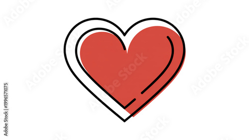 Simple red heart outline icon with white stroke for love and affection designs Vector