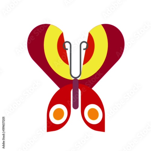 Colorful butterfly flapping wings animation on white background