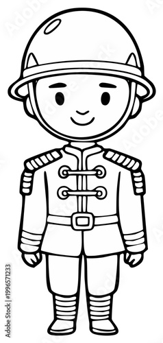 Cartoon Soldier Coloring Page Illustration with Helmet and Uniform