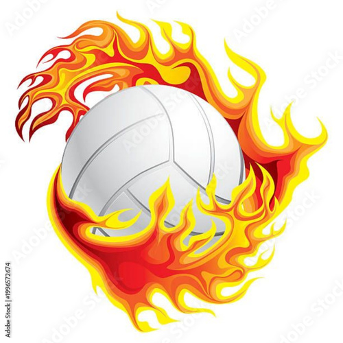 Volleyball Ball on Fire Flame Vector Illustration
