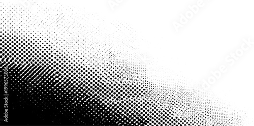 Black and White Halftone Dot Pattern Vector with Diagonal Gradient Texture for Modern Graphic Design