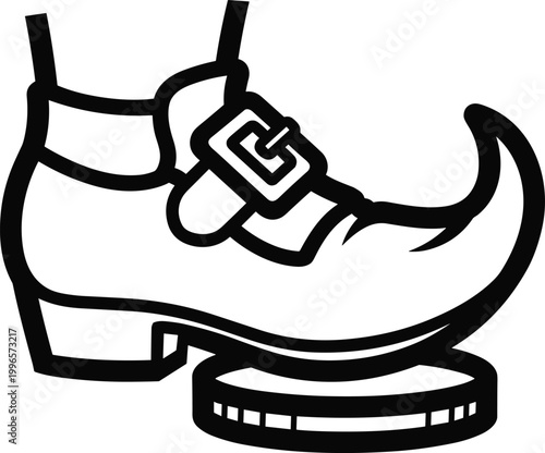 Black and white illustration of ice skate on puck