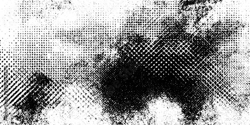 Abstract Black and White Grunge Halftone Texture Vector with Distressed Mesh and Dotted Patterns for Graphic Design Background