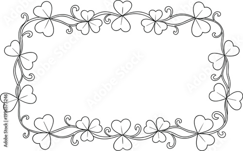 Black and white shamrock floral border frame with empty space