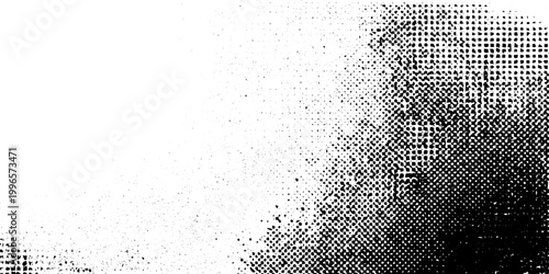 Black and White Grunge Halftone Texture Vector with Distressed Speckled Background