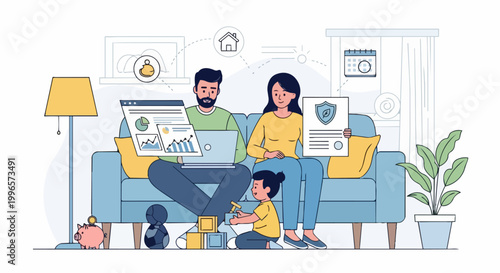 Family enjoying technology and security at home