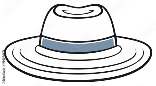 Illustrated summer hat with blue hatband isolated on white  Stylish sun protection headwear for summer