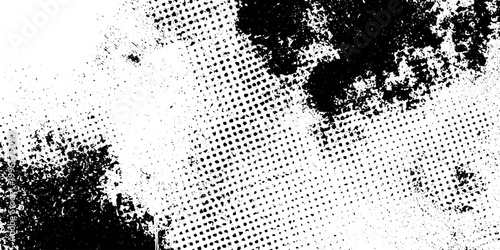 Distressed Black and White Grunge Halftone Texture Background with Ink Splatter and Spray Paint Effect