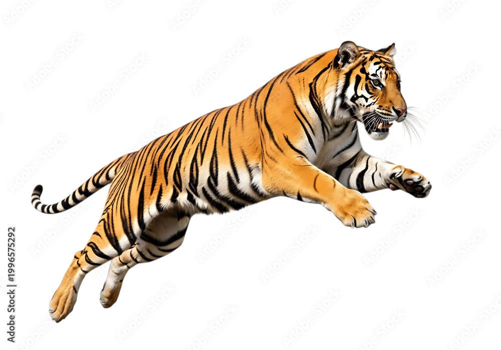 Obraz premium A pixelated tiger is running with its mouth open and tail extended.