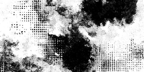 Black and White Abstract Grunge Vector Texture with Halftone Dots and Ink Splatter Effects for Distressed Design Background