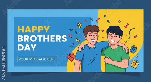 Cheerful cartoon brothers celebrating with gifts for Brothers Day