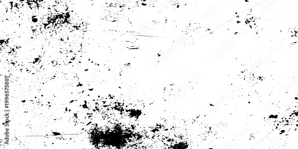 Fototapeta premium Black and White Distressed Grunge Texture Vector Background with Ink Splatters and Scratches