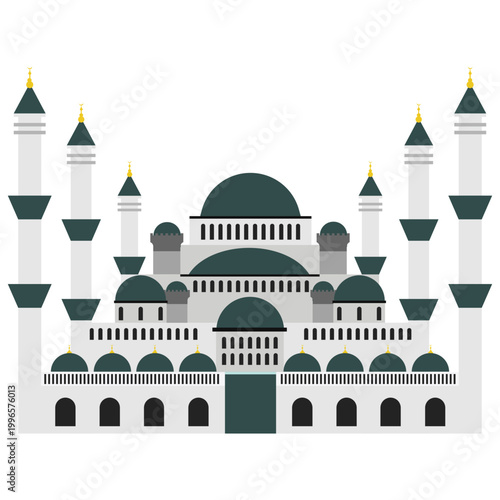 Architectural Majesty: A serene mosque design, showcasing its beautiful architecture and cultural significance, with its minarets and domes rising gracefully against the backdrop.