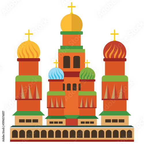 Iconic Architecture of St. Basil's Cathedral: A vibrant illustration showcasing the magnificent St. Basil's Cathedral, a symbol of rich history and artistic brilliance, with its iconic colorful domes.