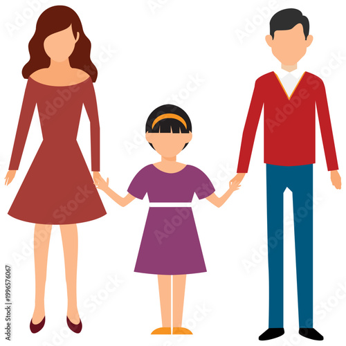 Family Portrait: A stylized illustration of a family of three, parents and child, holding hands and standing together, evoking feelings of unity and love.
