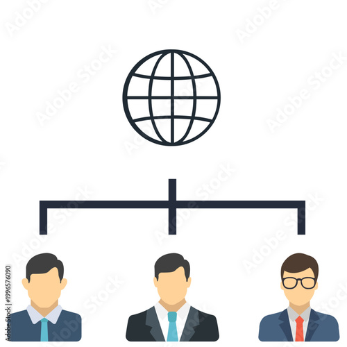 Global Connectivity: An illustration symbolizing international business, showcasing a network connecting individuals and the world.