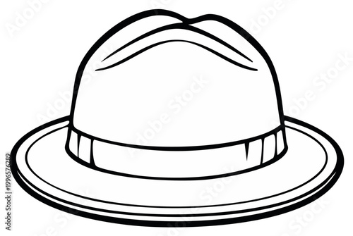 Retro Fedora Hat Illustration Black and White Vector