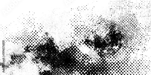 Black and White Abstract Grunge Halftone Texture Vector Background with Distressed Stipple Patterns