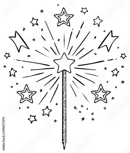 Hand-drawn star sparkler illustration, festive firework design, celebratory drawing