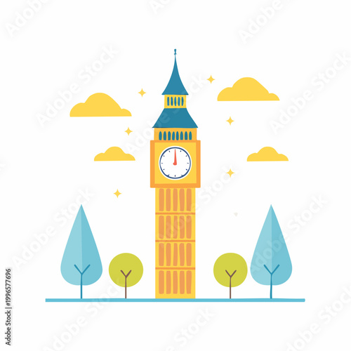 Flat illustration of Big Ben clock tower in London
