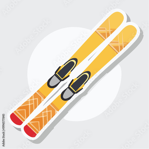 Pair of Yellow Skis with Bindings