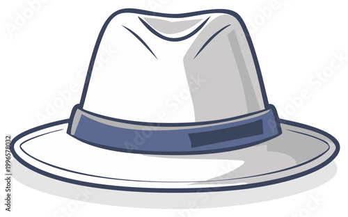 Illustration of a stylish fedora hat with a blue band, isolated vector element